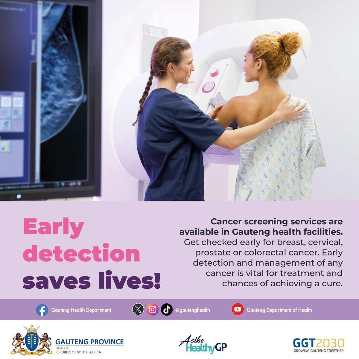 Visit your nearest health facility for cancer screening services. Remember, early detection and management of cancer are essential for successful treatment and increased chances of a cure.  #AsibeHealthyGP
