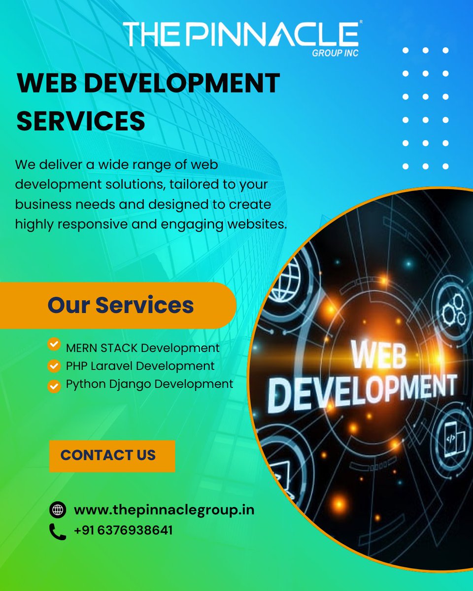 Thepinnacle_inc's tweet image. Looking for a highly responsive, engaging, and business-ready website? 🚀
At The Pinnacle Group Inc, we deliver top-notch Web Development Services tailored to your business needs.
#WebDevelopment #MERNStack #PHPLaravel #PythonDjango #BusinessGrowth #TechSolutions #WebsiteDesign