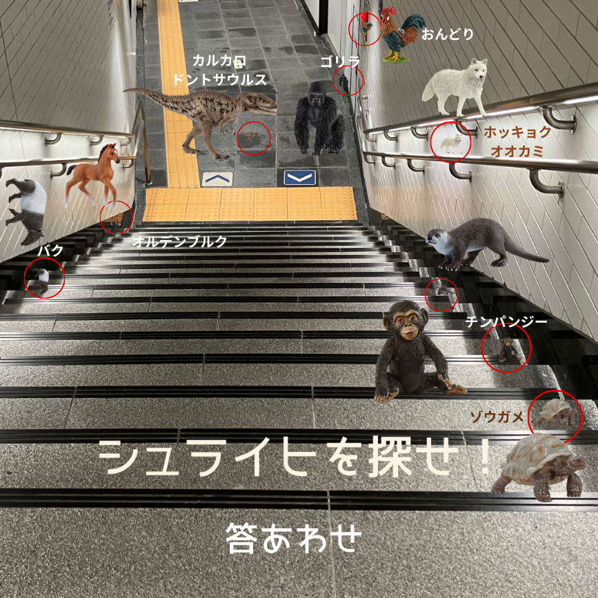 階段でシュライヒを探せ！⁣
レべチで難しいよ～ん！⁣
次の画像で答あわせもどうぞ！
⁣⁣
#フィギュア #schleich⁣