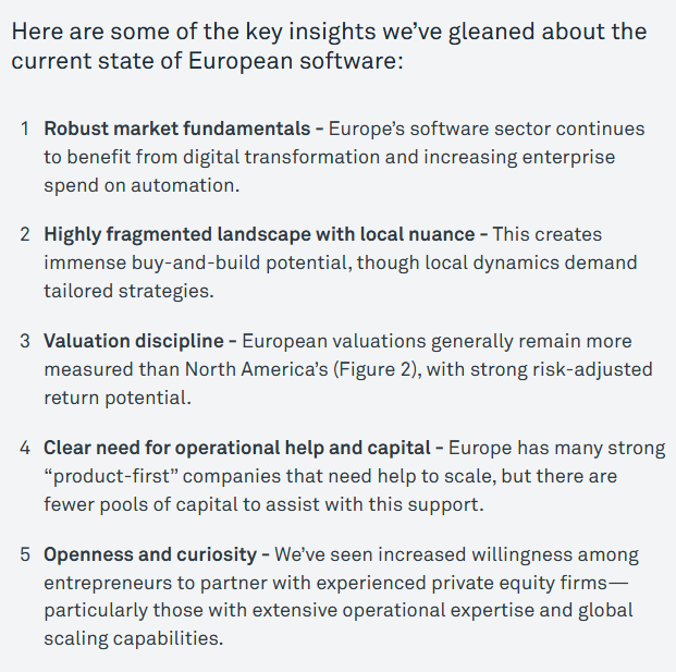 Thoma Bravo is bullish on 🇪🇺 European software companies:

- Software spending will grow at ~11% CAGR
- They are 25% cheaper vs US comps
- There are 13,000+ software cos with over $10M in annual revenue, generally profitable

Very bullish for $TOI.V cc $CSU.TO