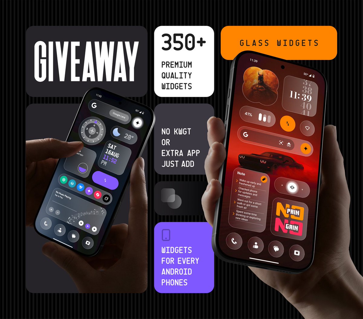 ⭐ GIVEAWAY ⭐

10 codes of Glass Widgets 
Follow <a href="/AppsLab_Co/">AppsLab</a> and <a href="/colorwallies/">Nayella 🍀🍀</a> 
Retweet 
Comment