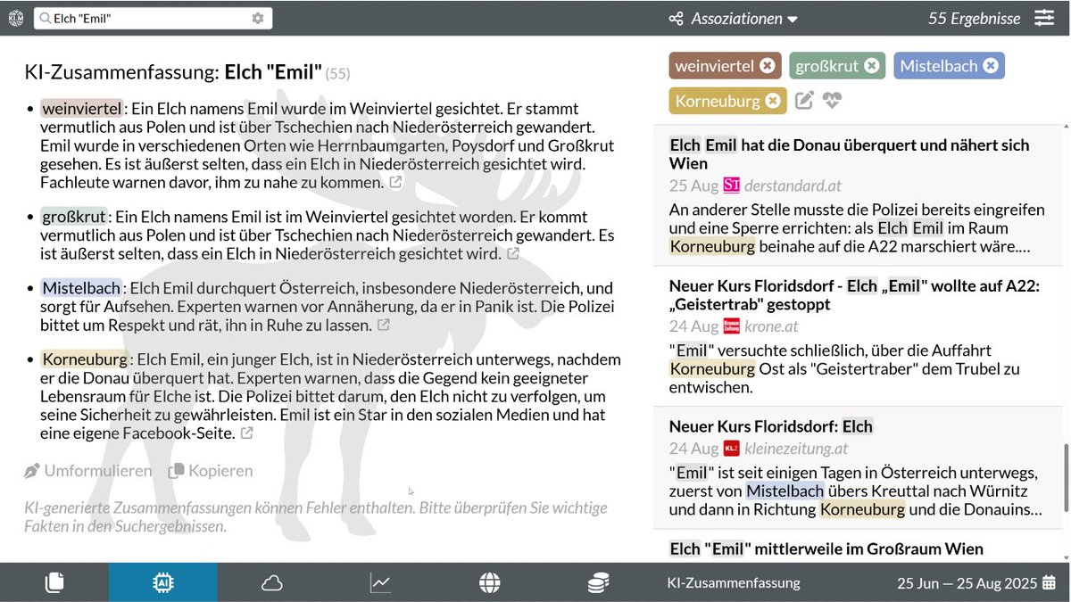 🫎 #Emil the elk is Austria's new celebrity! This rare visitor swam across the Danube and is heading towards Vienna. We're tracking his journey with our #AI-powered KI.Mobilität Dashboard to monitor any traffic impacts. Want to follow Emil too? DM us for access!