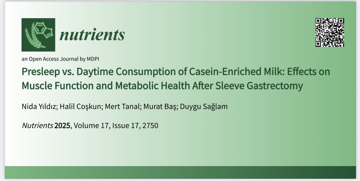 📢 Q1 kategorisinde yer alan Nutrients dergisinde yayımlanan, doktora tezimden üretilen makalemizi paylaşmaktan mutluluk duyuyorum!

🔗 doi.org/10.3390/nu1717…

#Nutrients #PhDResearch #BariatricNutrition #Bariatrikdiyetisyen