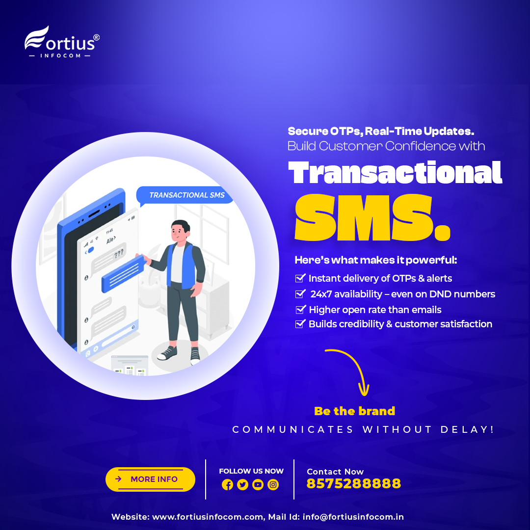 fortiusinfocom's tweet image. ⚡ 𝗦𝘁𝗮𝘆 𝗖𝗼𝗻𝗻𝗲𝗰𝘁𝗲𝗱. 𝗦𝘁𝗮𝘆 𝗧𝗿𝘂𝘀𝘁𝗲𝗱. 📲

Deliver OTPs, Reminders, Alerts &amp;amp; Confirmations with 💯% assurance.
Transactional SMS=Trust🤝+Security🔒

🚀 Smarter Communication. Stronger Customers.

📞 +91 8572 88888
🔗 fortiusinfocom.com/bulk_sms

#TransactionalSMS