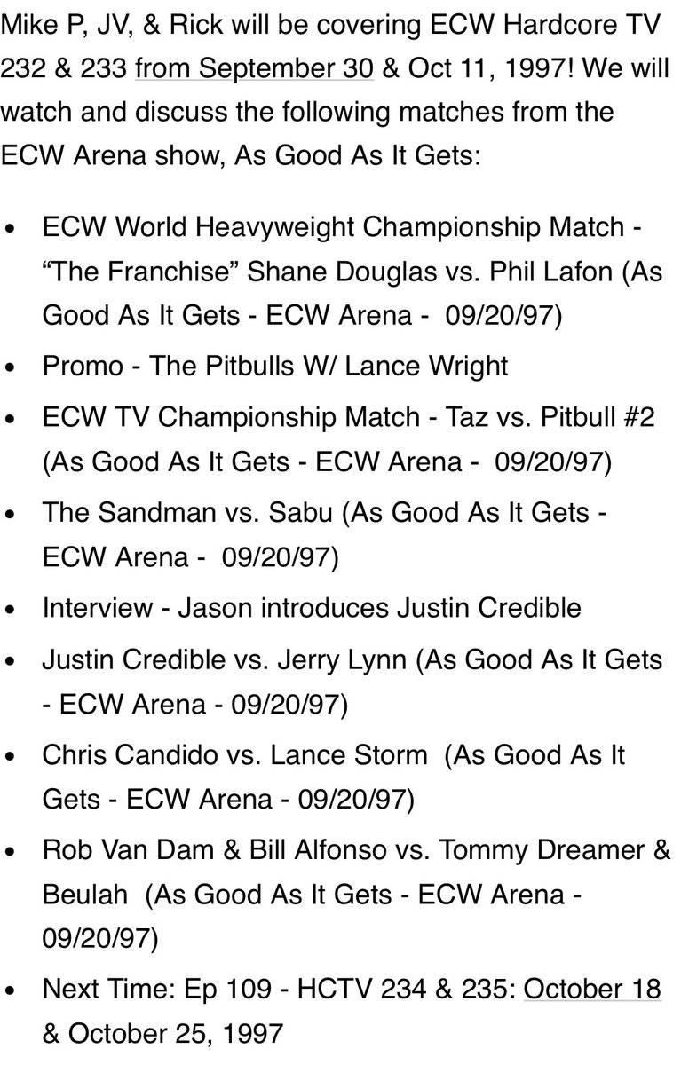 ExtremeCast's tweet image. Now Available!!
Extreme ECW Live Cast- Hardcore TV 232 & 233: September 30 & October 11, 1997
Available exclusively on the @BTT_Podcast $5 Patreon tier!
Patreon.com/bookingtheterr…
Hosts: @MPRU83 @JohnVanDamage @LeoWyatt85