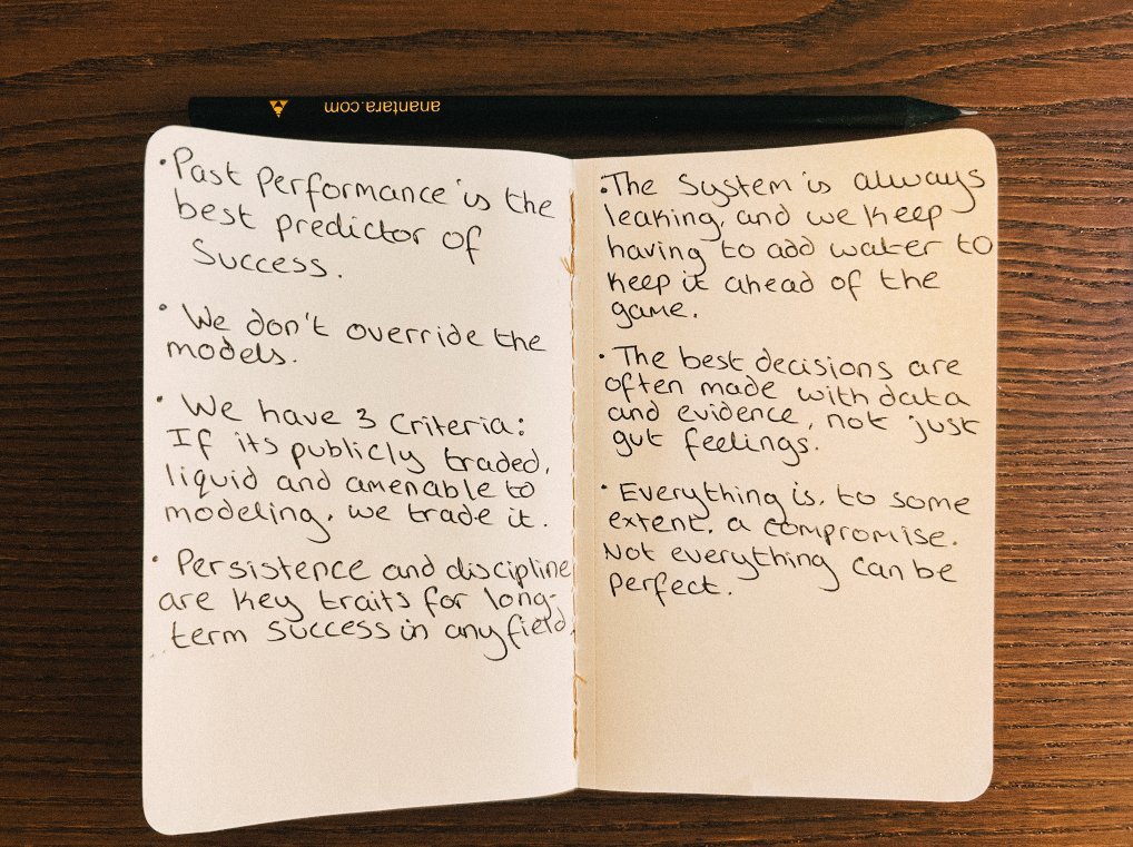 Years of trading advice from Jim Simons distilled into two pages: