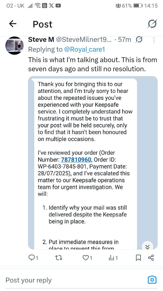 SteveMilner1960's tweet image. @RoyalMail is there actually anybody in your organisation that is willing to do something about this? I've been waiting over a week for someone to have the decency to reply to this.