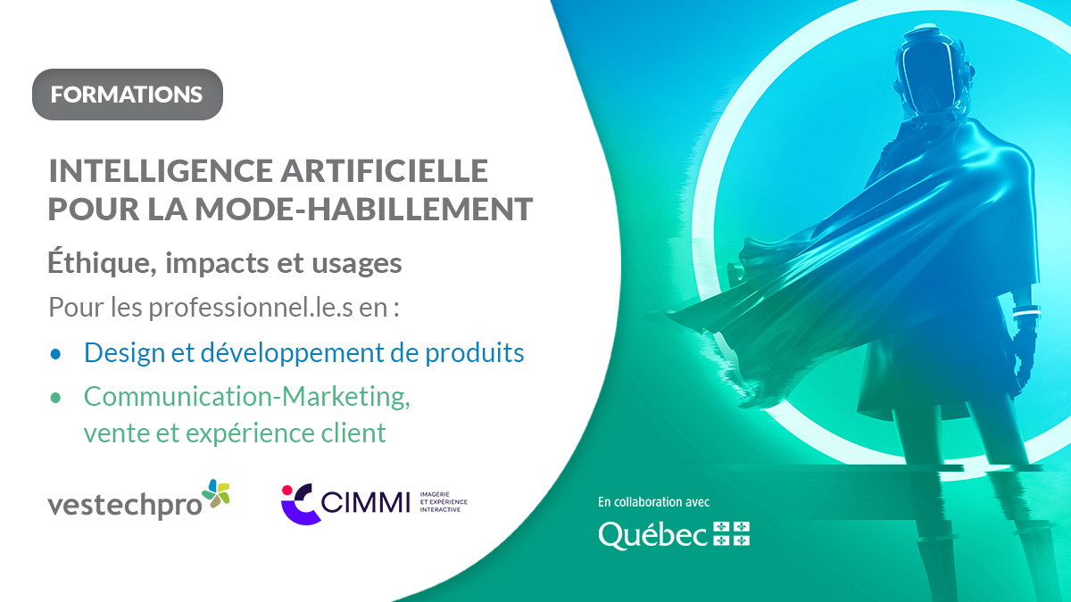 📢Dernière chance! Inscrivez-vous dès maintenant à la 1ère formation en IA pour la mode &amp; l’habillement au Québec.
➡️Profesionnel.le.s en marketing et vente : lnkd.in/dcgsfYPu
➡️Profesionnel.le.s en développement de produit : lnkd.in/eVeaGcvF