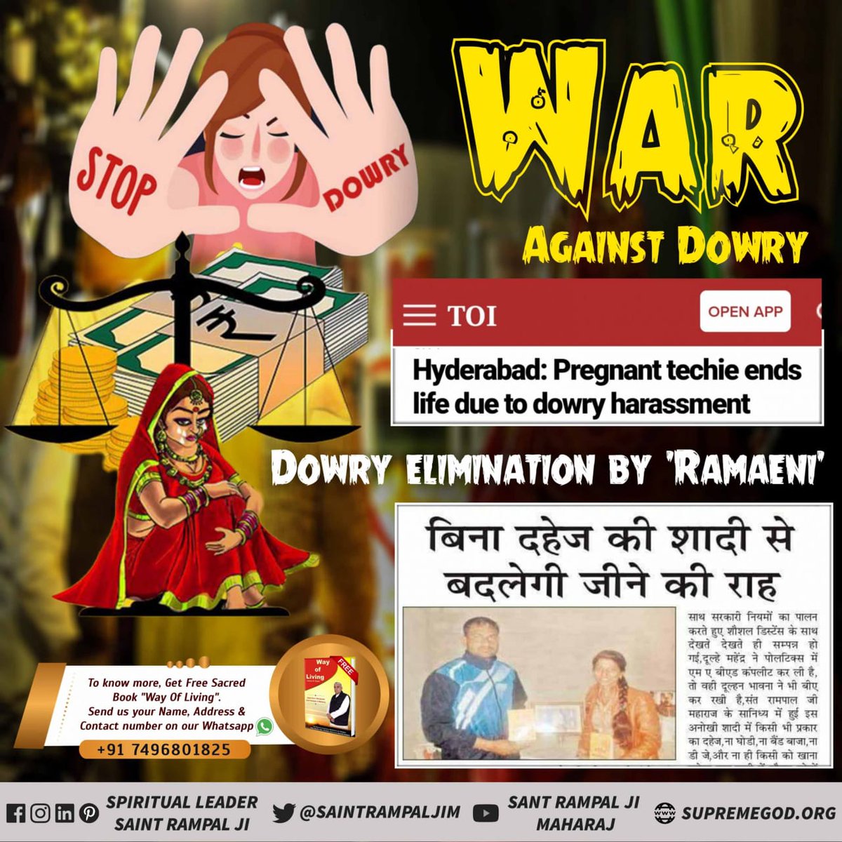 #दहेज_लालचीके_मत_ब्याहो_बेटी
Marriage in 17 minutes, no rituals of any kind, no music, no expenses, no show-off, no wasteful expenditure, only marriage in Guruvani, such marriages are happening today under the leadership of <a href="/SaintRampalJiM/">Sant Rampal Ji Maharaj</a>. 
Mission Of Sant RampalJi