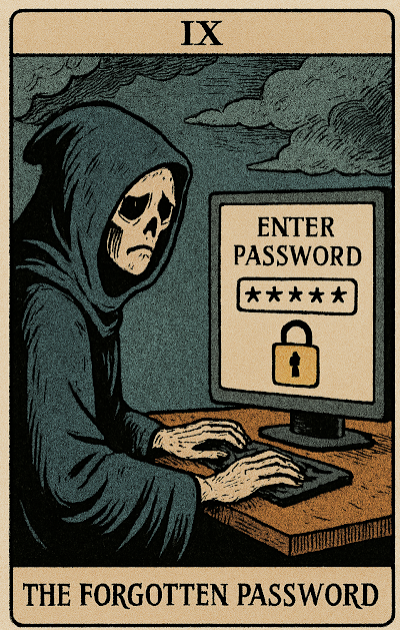 RetroComputingG's tweet image. The #ForgottenPassword tarot card happens to us all at some point! #Helldesk #HelldeskRules #HelpdeskHumour #Parody #Humour
helldeskrules.com/2025/08/hellde…