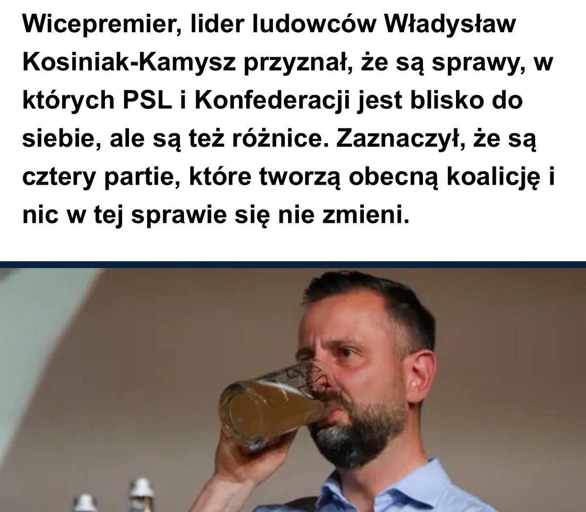 Po jednym piwie ze <a href="/SlawomirMentzen/">Sławomir Mentzen</a>, Liderowi <a href="/nowePSL/">🍀 PSL</a> z poparciem 1% już się marzy nowa koalicja. Mocne musiało być to piwo 😁🍺