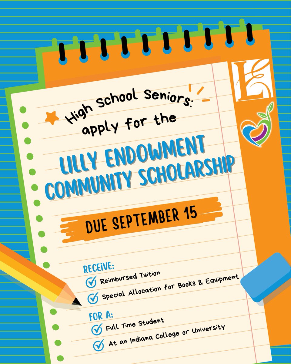 Lilly Endowment Community Scholarship applications are due on September 15th!
Students, submit your applications at rccfonline.org/scholarships/l… today! 📚