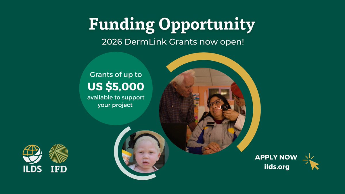 FUNDING OPPORTUNITY: Want to improve skin health within an underserved community? Apply for a DermLink 2026 grant and tell us about how you would make an impact with your project! Applications close 3 Oct. Visit bit.ly/dermlink2026_l… #SkinHealth4theWorld #DermImpact