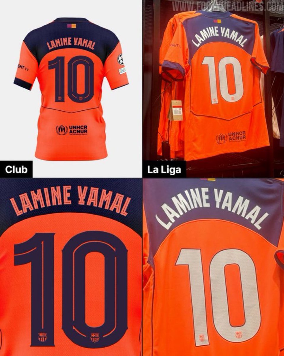 Lo de La Liga con las camisetas del Barça es digno de estudio.

No solo no dejan usar la naranja ante el azulgrana, tampoco deja utilizar la tipografía que diseñó Nike y la cambian a blanco.