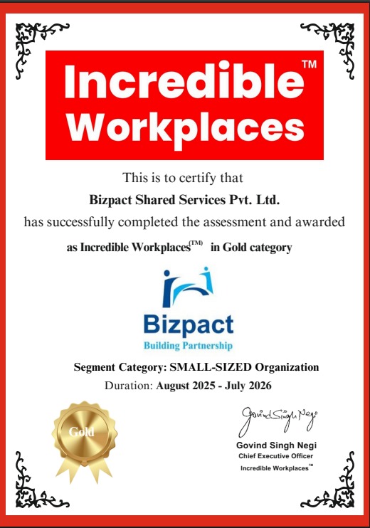 BizpactBSS's tweet image. Exciting news 🎉 Bizpact has been honoured as an Incredible Workplace (Gold Category) 2025–26.
This recognition reflects our culture of trust, growth &amp;amp; impact — where people feel valued, motivated &amp;amp; empowered.
#Bizpact #IncredibleWorkplace #GoldRecognition