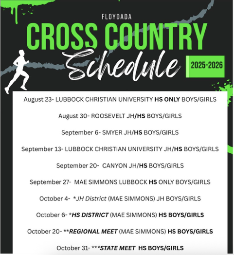 Floydada Cross Country Schedule 2025-2026