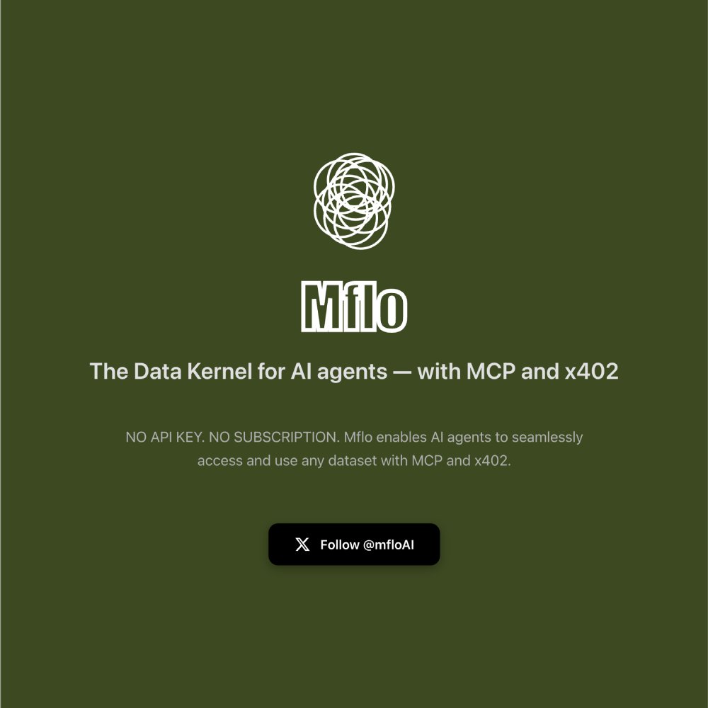 BETA IS OPEN SOON

❁ any dataset
❁ via MCP and x402
❁ no API key
❁ no subscription

Follow and be the first to know ☁
