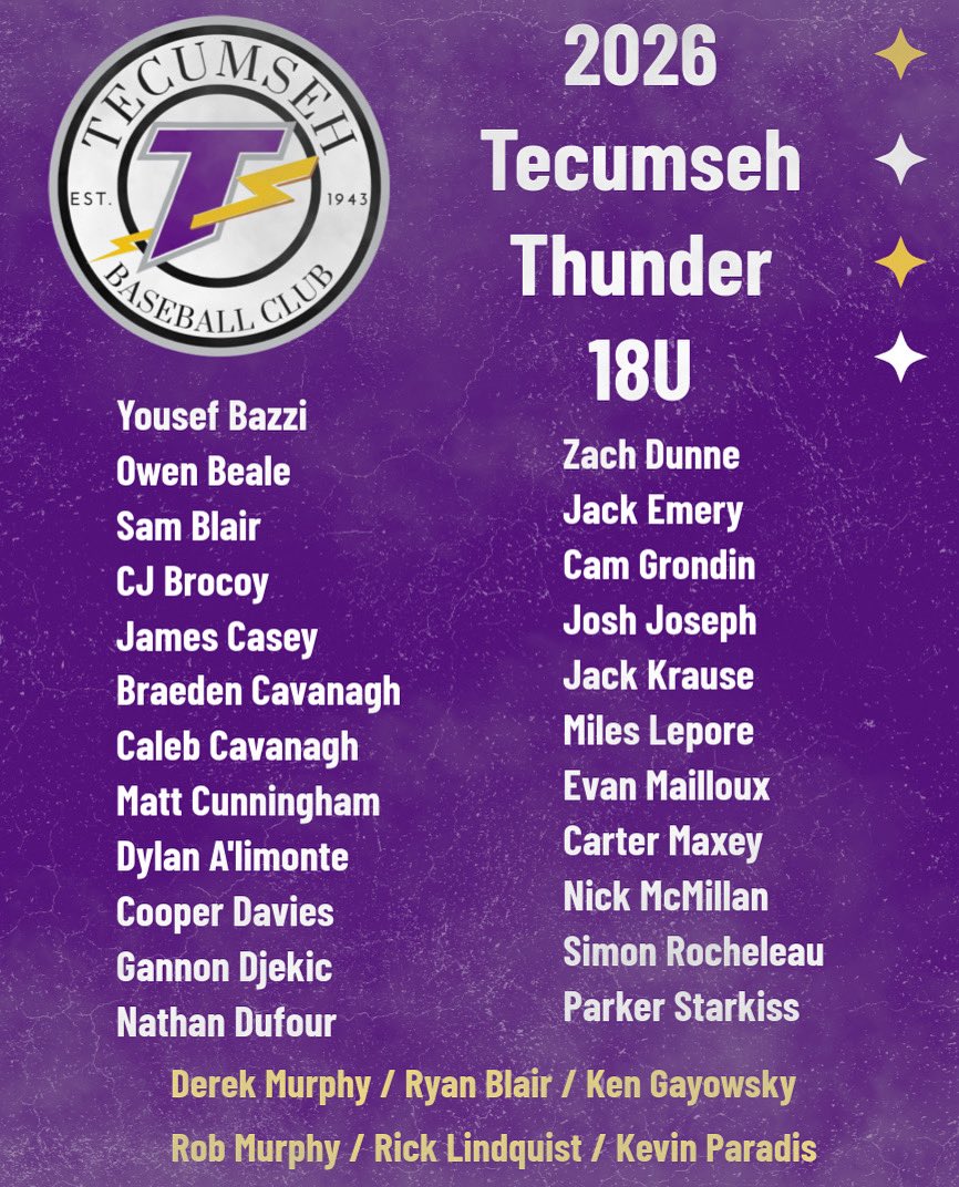 Proudly presenting your 2026 Tecumseh Thunder! #bleedpurple <a href="/TecumsehThunder/">Tecumseh Thunder</a>
