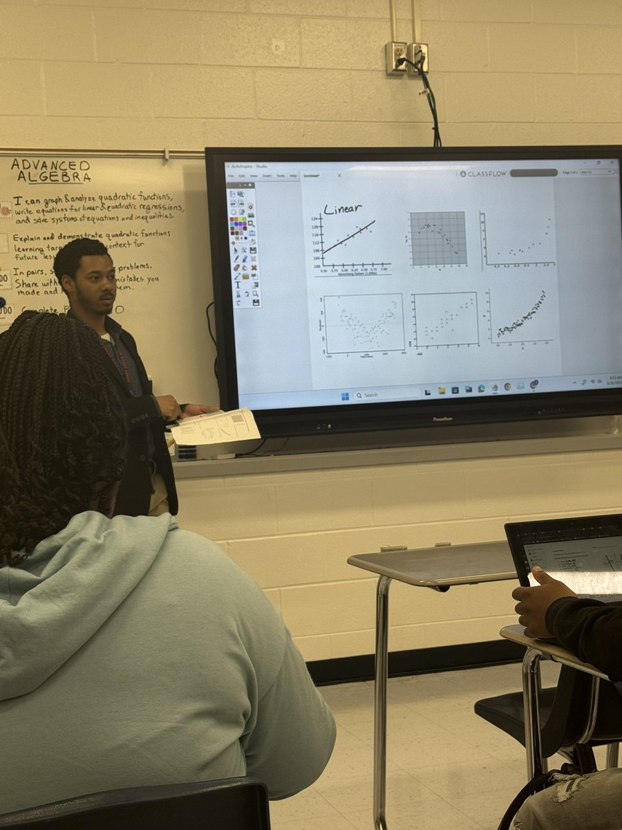Our advanced algebra teacher is ready! Instructional agenda, calendar and review of scatterplot notes are posted! I observed differentiation of the learning process throughout this lesson! Good job Mr. Daigre!! 😎😎😎