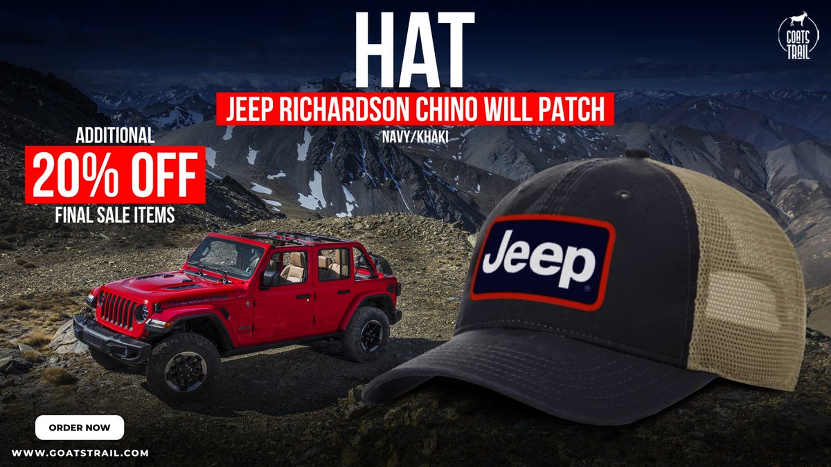 GoatsTrail's tweet image. 🧢🚙 Adventure starts from the top down! Rock the Jeep Richardson Chino Twill Patch Hat – Navy/Khaki.🔥 Extra 20% OFF FINAL sale items – don’t miss it!

👉 goatstrail.com/collections/sa…

#JeepLife #OffRoadGear #AdventureStyle #TrailReady #JeepNation #4x4Life #ExploreMore