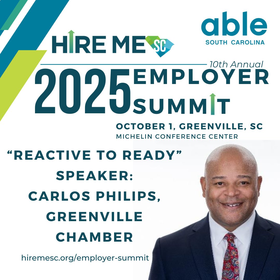 Don’t miss Greenville Chamber CEO Carlos Phillips at the 10th Annual Employer Summit! 🚀 His topic: From Reactive to Ready: Designing Workplaces that Work for Everyone. Oct 1 | Greenville, SC | Register by Sept 20 👉 hiremesc.org/employer-summit

#HireMeSC #NDEAM