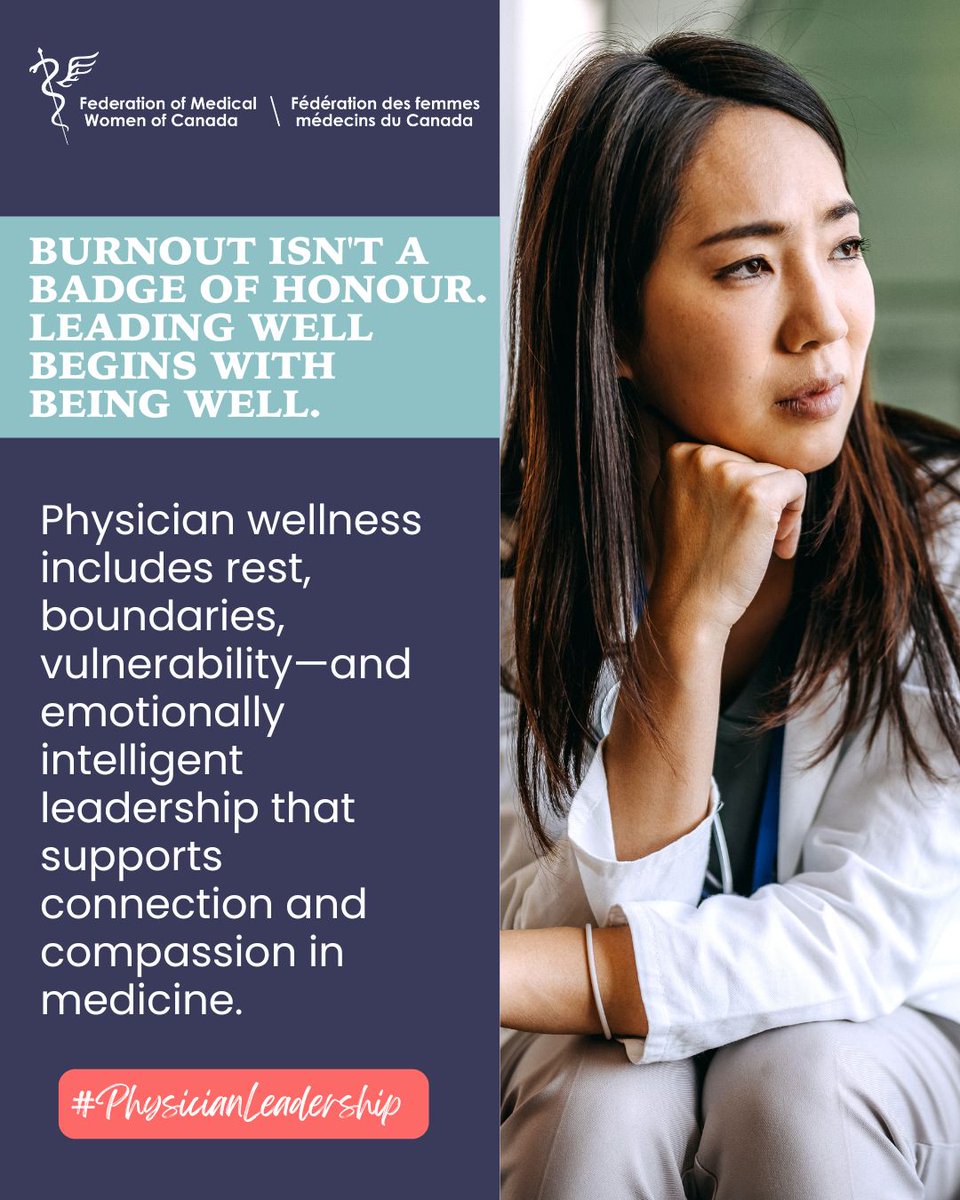 Burnout isn’t leadership.
Real wellness = rest, boundaries &amp; emotional intelligence.
Lead well by being well.
<a href="/dr_rdosanjh/">Ramneek Dosanjh</a> <a href="/DrMTByass/">Dr. Modupe Tunde-Byass</a>  <a href="/PEAKMD/">Dr. Mamta Gautam</a> <a href="/GailYentaBeck/">Dr. Gail Beck</a> <a href="/Kim_G_Williams/">Dr. Kimberly Williams</a> @cheek_joanna <a href="/CMHA_NTL/">CMHA National</a> @mhcc_ <a href="/MHRCanada/">Mental Health Research Canada</a>
#PhysicianWellness #FMWC #EmotionalIntelligence