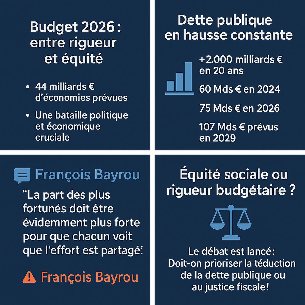 #Budget2026 : << La part des plus #fortunés doit-être plus forte >>, affirme #ÉricLombard. 
#Bayrou, lui, prévient : << Notre pays est en danger face au #surendettement >>. 
À lire 👇

echosplus.com/2025/08/26/bud…

#DettePublique #ÉconomieFrance
