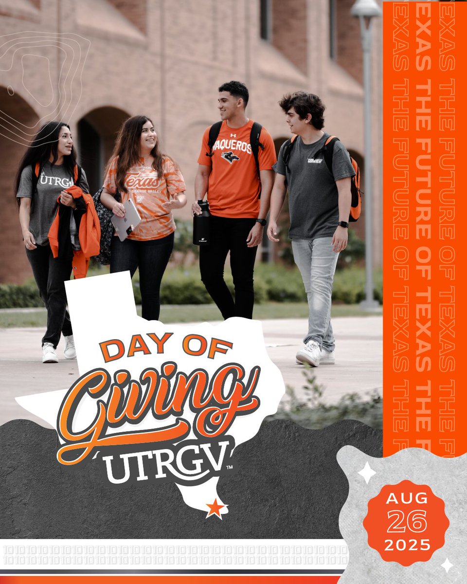 UTRGV (@utrgv) on Twitter photo 🎉 TODAY is UTRGV Day of Giving! 🎉
Support students through scholarships, programs & new opportunities. ✅
Every gift counts, big or small, and YOU choose where it goes. 🎓
Make your gift today and be part of something bigger. 🧡 utrgv.link/FY25DAYOFGIVIN… 🎉 TODAY is UTRGV Day of Giving! 🎉
Support students through scholarships, programs & new opportunities. ✅
Every gift counts, big or small, and YOU choose where it goes. 🎓
Make your gift today and be part of something bigger. 🧡 utrgv.link/FY25DAYOFGIVIN…