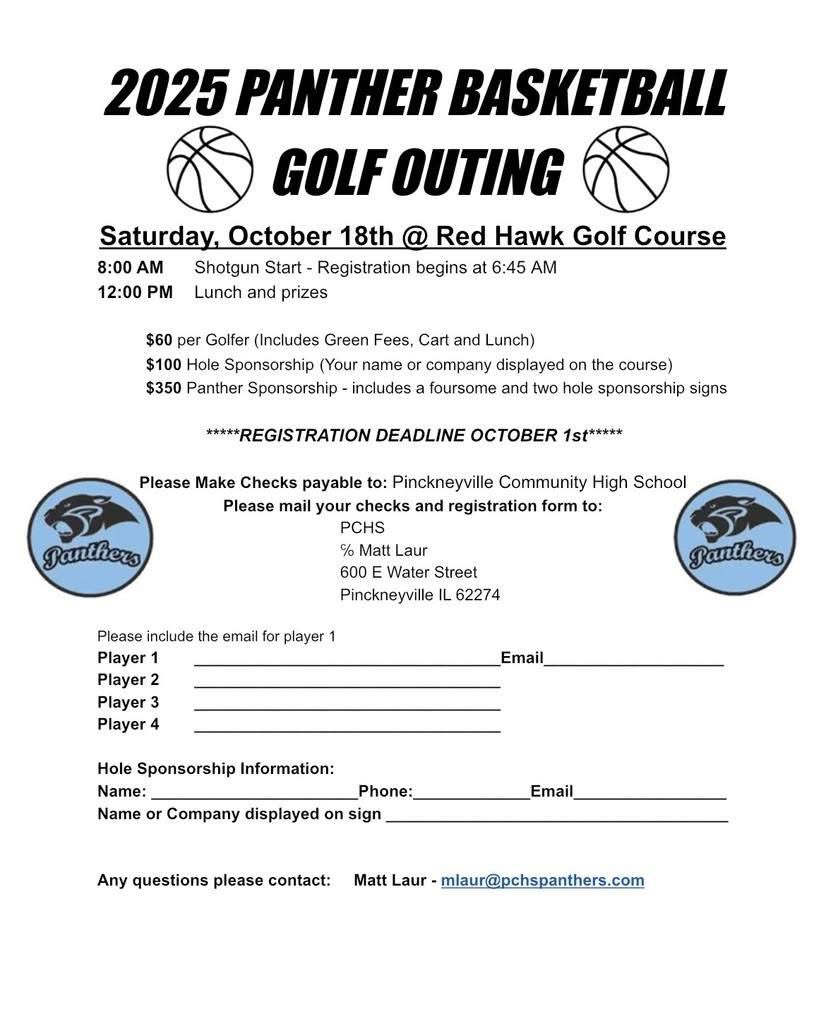 PCHS_Hoops's tweet image. The 2025 Panther Basketball Golf Outing will be on Saturday, October 18th at 8AM! 
Come out and join us for a great day at Red Hawk! Get your team signed up today! #GoBigBlue