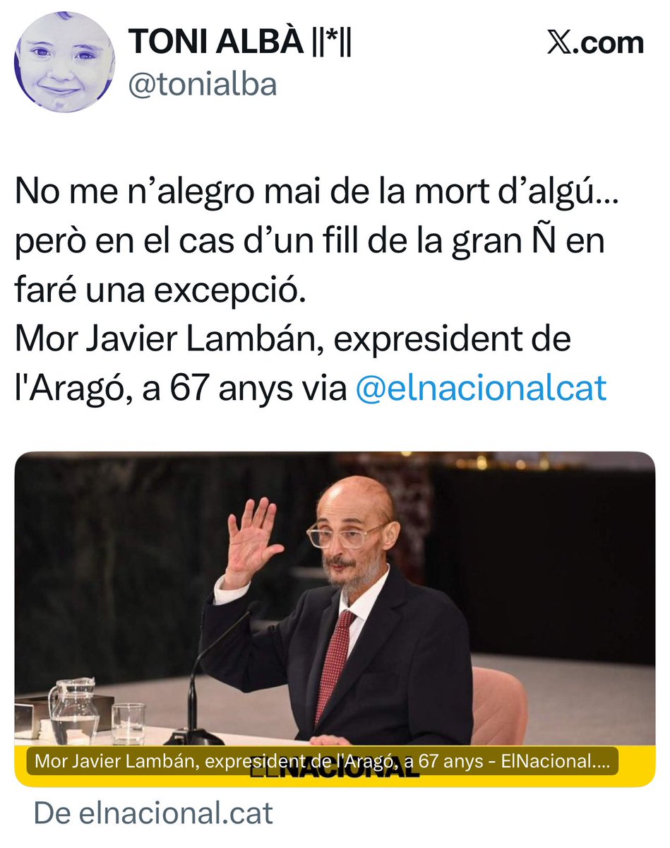 Alegrar-se de la mort d'algú no és cap delicte. Processaran tots els que es van alegrar de la mort de Franco, potser més de la meitat del país?