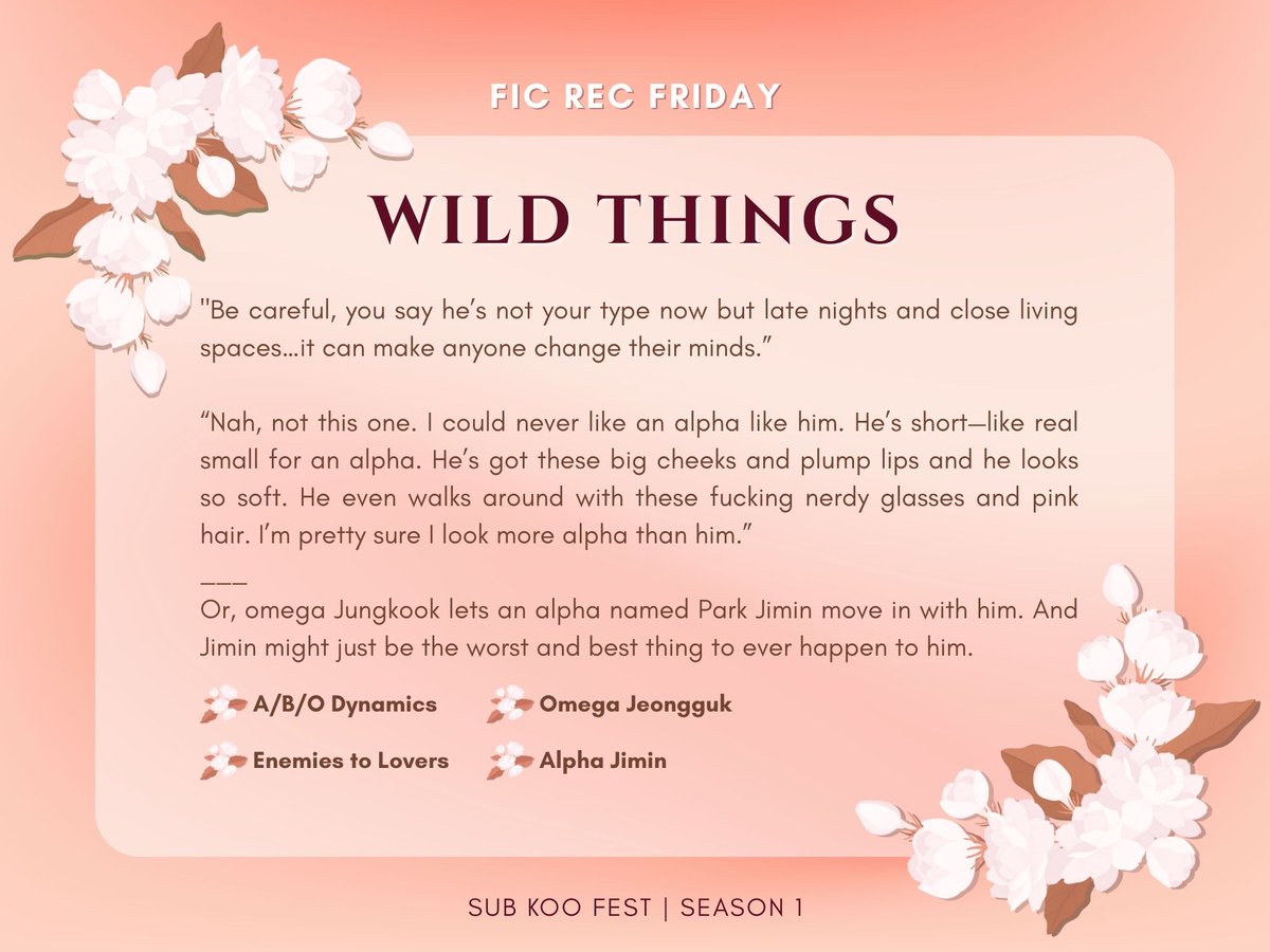 subkoo fest | Planning (@subkookiefest) on Twitter photo wild things
🌸 #jikook
🌸 completed, 144.4k
🌸 by <a href="/ymklovers/">kitty 🌿 TFOS UPDATE</a>
🔗: archiveofourown.org/works/22592617 wild things
🌸 #jikook
🌸 completed, 144.4k
🌸 by <a href="/ymklovers/">kitty 🌿 TFOS UPDATE</a>
🔗: archiveofourown.org/works/22592617