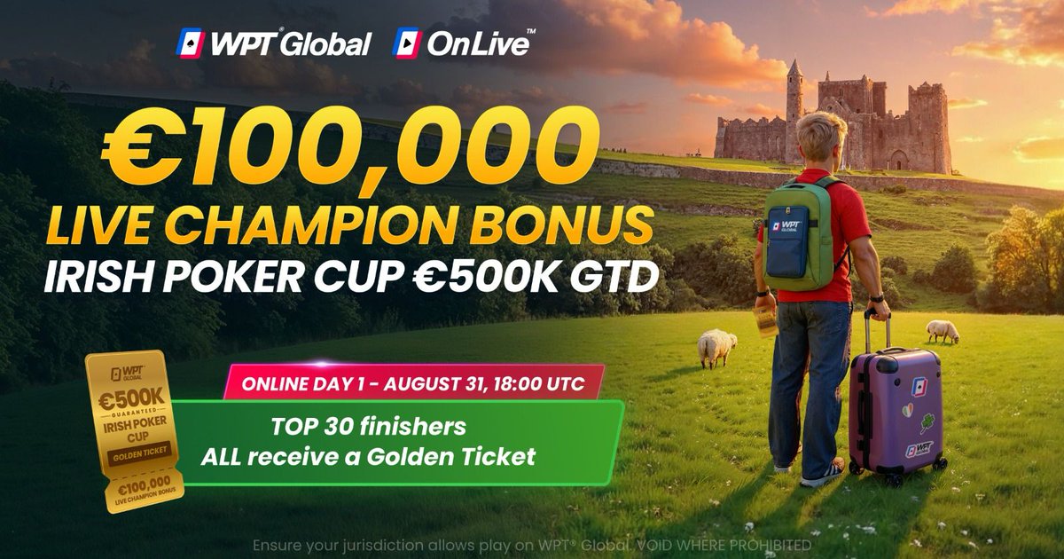 €500,000 on the line. $100K Golden Ticket up for grabs. All from home. Ready? 

All roads lead to the Killarney Poker Festival Main Event! See How 👇
livepokerupdates.com/info-post/wpt-…

#IrishPokerTour #livepokerupdates #poker #killarneypokerfestival #WPTGlobal