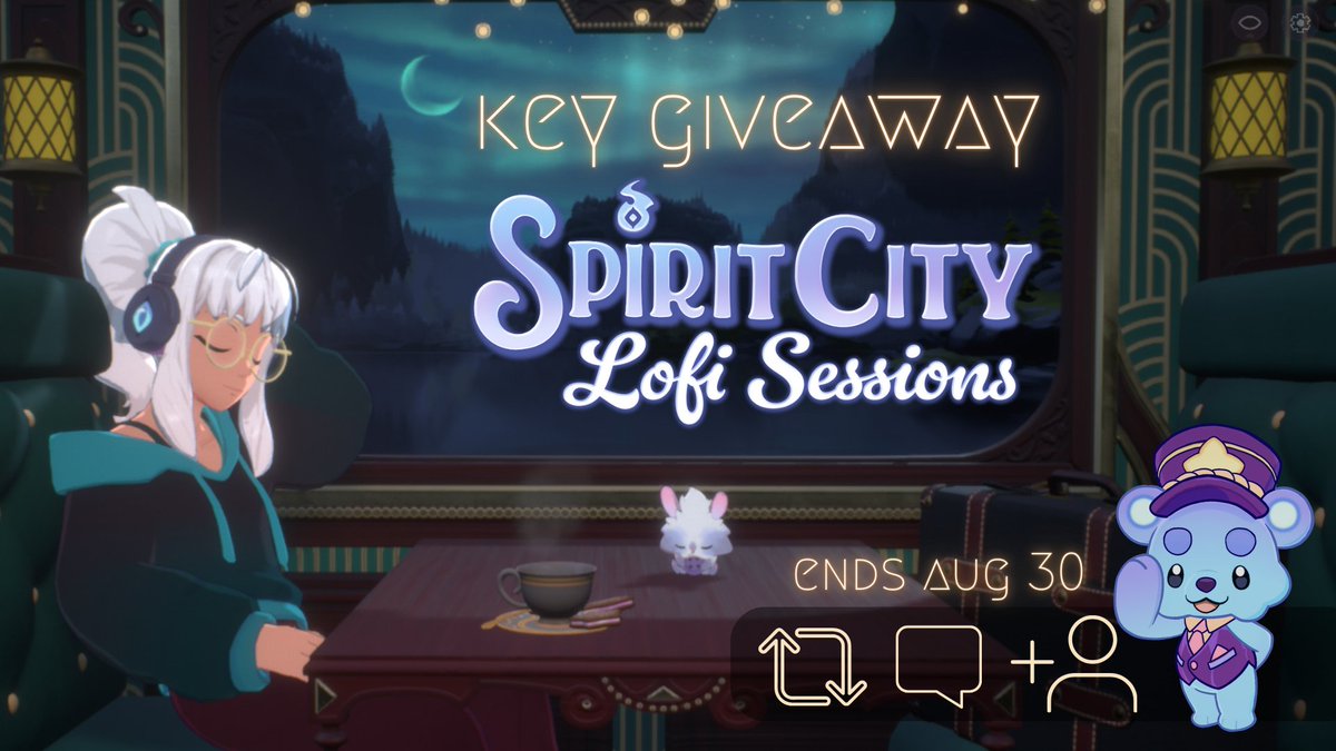 Missed the giveaway on my stream~? No worries! I saved a key just for you 🌙

✨Win a key for Spirit City Lofi Session's base game✨
To enter--  retweet, comment and follow me &amp; <a href="/SpiritCityLofi/">Spirit City: Lofi Sessions - PC/MacOS</a>  to enter and 1 random person will be picked Aug 30 to win!