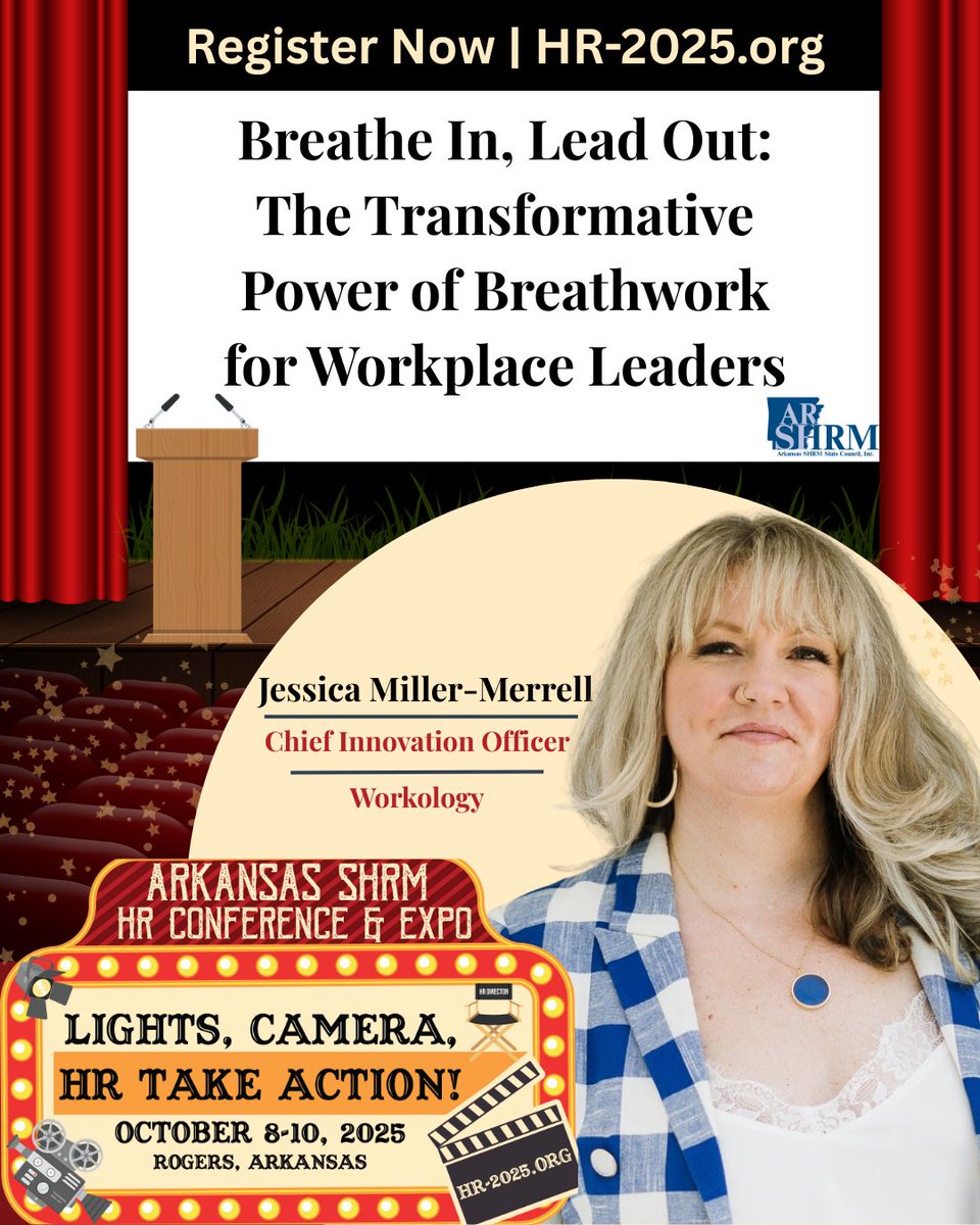 We're thrilled to welcome <a href="/jmillermerrell/">Jess Miller-Merrell</a>  to the stage for an interactive session designed to help leaders manage stress, sharpen focus, and lead with authenticity.

Take a breath! Take action! We’ll see you there! Register Today! hr-2025.org #arshrm2025 #HR2025