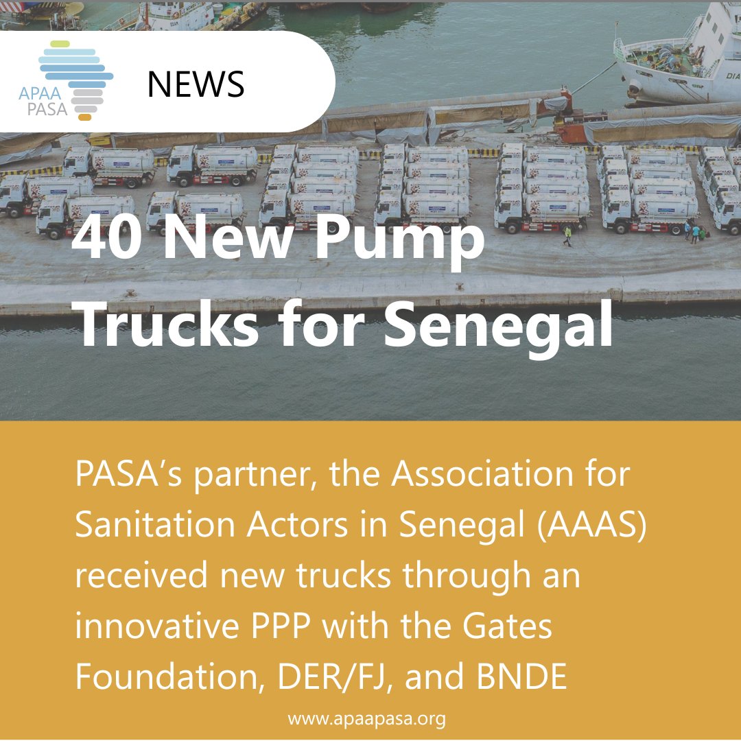 MAJOR WIN for Africa's sanitation sector! 40 new vacuum trucks for our member #AAAS through #PPP w/ <a href="/gatesfoundation/">Gates Foundation</a>, #BNDE &amp; #DER/FJ. 
FCFA 2.4B mobilized → Goal: 300 trucks across Africa - This model will transform sanitation services continent-wide! #PASA #SanitationForAll