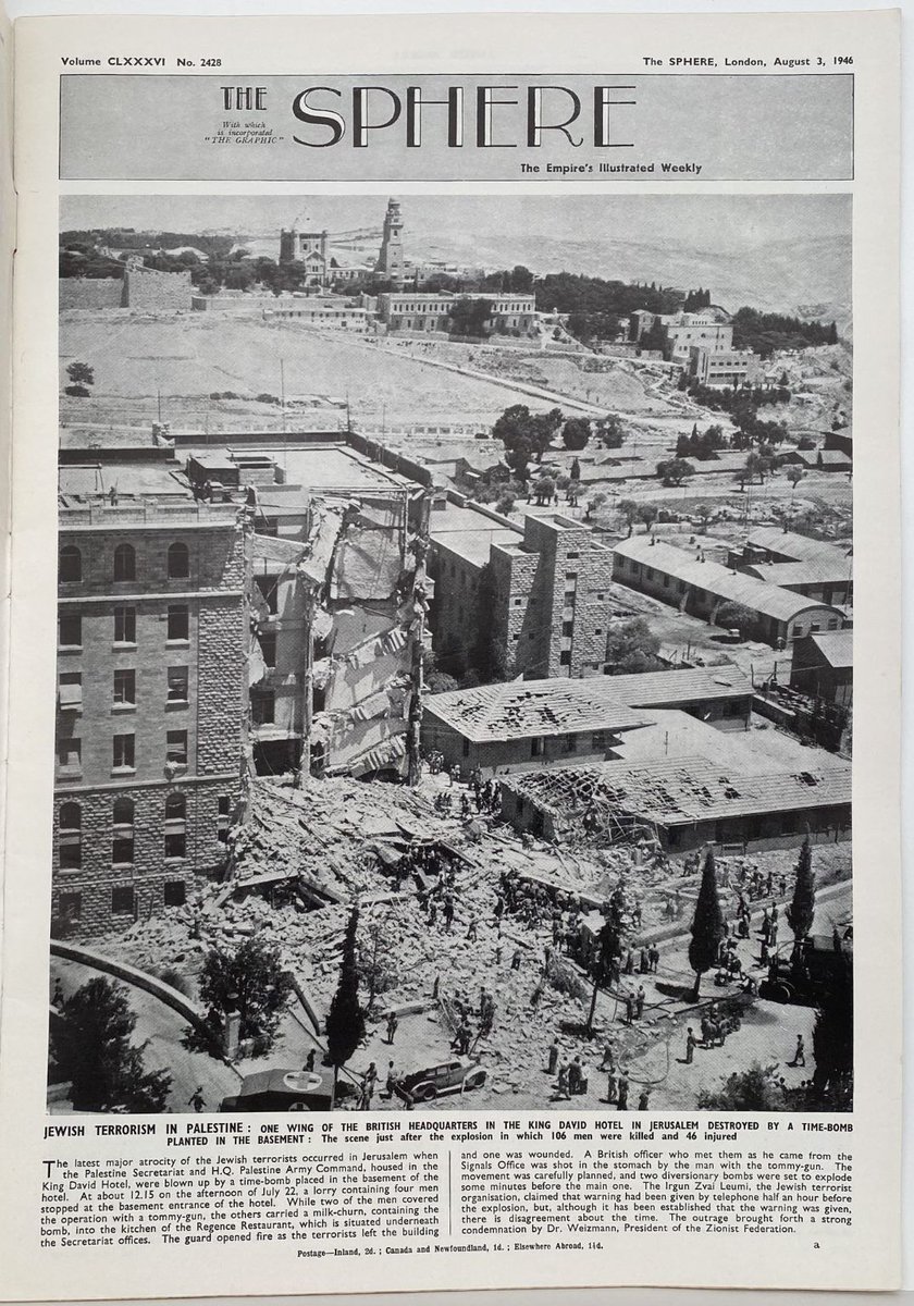 Jewish Treason in Palestine. Report on the Bombing of the British Headquarters at the King David Hotel in The Sphere — The Empire's Illustrated Weekly 🇬🇧 1946