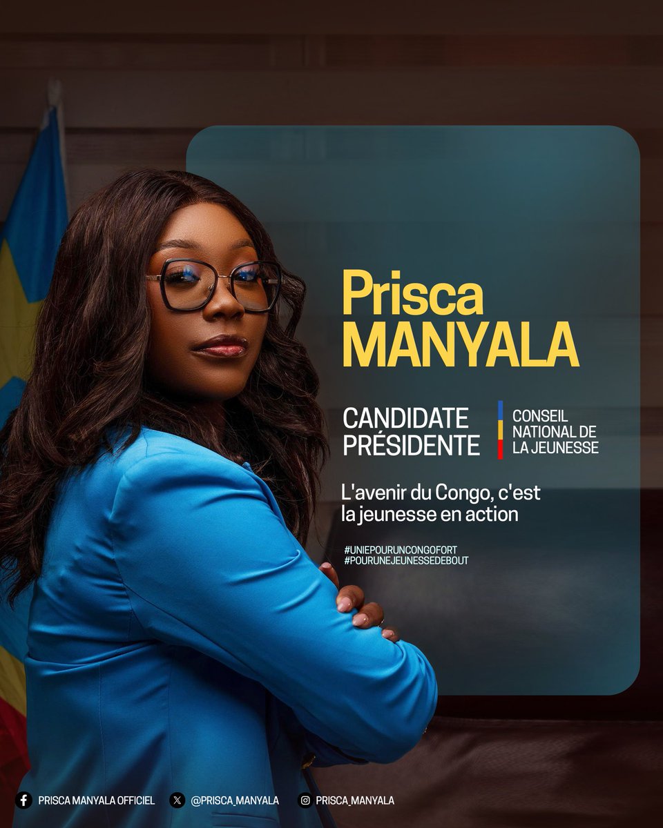Nadine pulumba(Mamanlikita) (@nadinepulumba) on Twitter photo Chers Jeunes et Leaders des Organisations de la Jeunesse de la RDC,
C’est avec un profond sens de responsabilité et une conviction inébranlable que je viens, en ce jour, vous annoncer ma candidature à la Présidence du Conseil National de la Jeunesse (CNJ).
<a href="/prisca_manyala/">Prisca MANYALA</a> Chers Jeunes et Leaders des Organisations de la Jeunesse de la RDC,
C’est avec un profond sens de responsabilité et une conviction inébranlable que je viens, en ce jour, vous annoncer ma candidature à la Présidence du Conseil National de la Jeunesse (CNJ).
<a href="/prisca_manyala/">Prisca MANYALA</a>