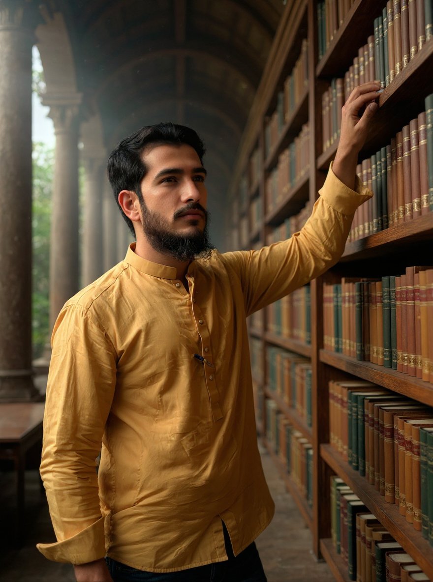 Promptopia4's tweet image. Man reaching for a book on the top shelf in a massive old library, dusty golden light streaming in, tall wooden shelves filled with books, authentic scholarly vibe, 4K realism, no face change.
#LoveIslandUSA #depremoldu #VxDodgers #LaCasaDeLosFamososMx3