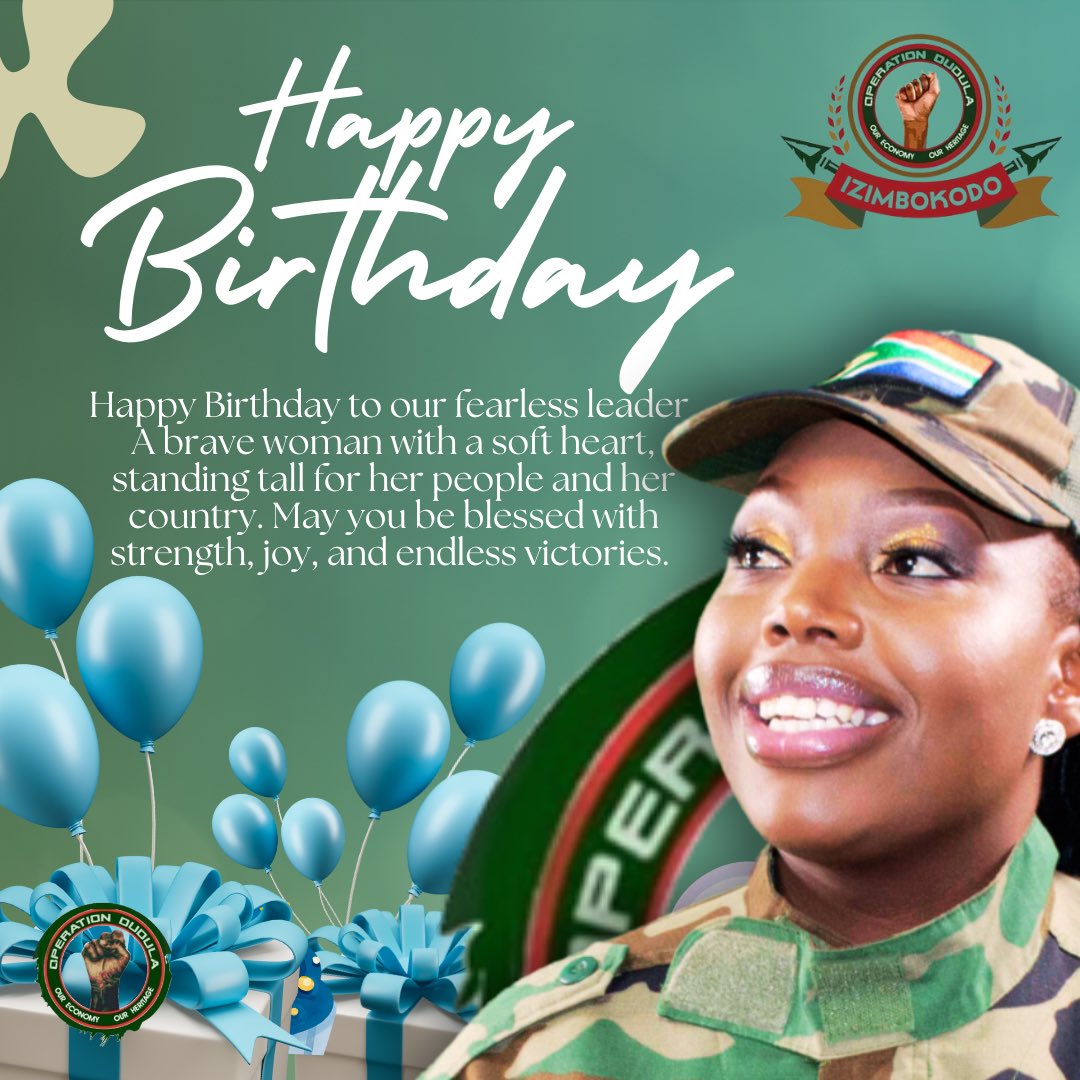 Operation Dudula (@realdudula) on Twitter photo Happy Birthday to our fearless leader <a href="/Im_Gudluza/">Zandile Dabula (Gudluza)</a>
A brave woman with a soft heart, standing tall for her people and her country. May you be blessed with strength, joy, and endless victories. Happy Birthday to our fearless leader <a href="/Im_Gudluza/">Zandile Dabula (Gudluza)</a>
A brave woman with a soft heart, standing tall for her people and her country. May you be blessed with strength, joy, and endless victories.