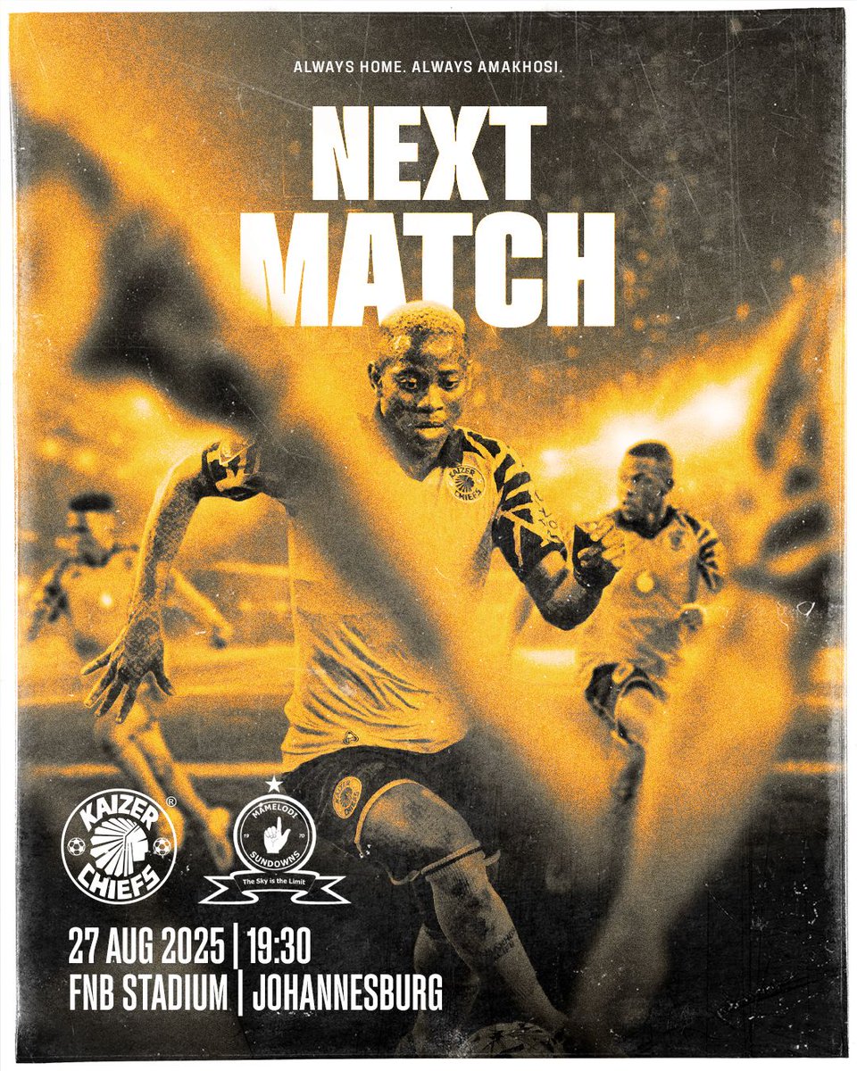 Kaizer Chiefs (@kaizerchiefs) on Twitter photo Next Kaizer Chiefs Match!
π#BetwayPrem
β½οΈKaizer Chiefs vs. Mamelodi Sundowns
πFirst Team
ποΈ Wednesday 27 August 2025
πFNB Stadium
π19h30
πΊSuperSport PSL
πR60 - Open Tickets, Shoprite: kaizerchiefs.com/kc-tickets
π¨βπ©βπ§βπ§Family Zone
#Amakhosi4Life #AlwaysHome Next Kaizer Chiefs Match!
π#BetwayPrem
β½οΈKaizer Chiefs vs. Mamelodi Sundowns
πFirst Team
ποΈ Wednesday 27 August 2025
πFNB Stadium
π19h30
πΊSuperSport PSL
πR60 - Open Tickets, Shoprite: kaizerchiefs.com/kc-tickets
π¨βπ©βπ§βπ§Family Zone
#Amakhosi4Life #AlwaysHome