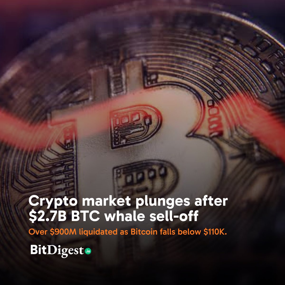 Crypto market plunges after $2.7B BTC whale sell-off

Bitcoin slid under $110K while Ethereum, Solana, XRP, and Dogecoin also tumbled, driving over $900M in liquidations in 24 hours. Analysts warn the dip reflects fragile liquidity and macro uncertainty, not just one whale.