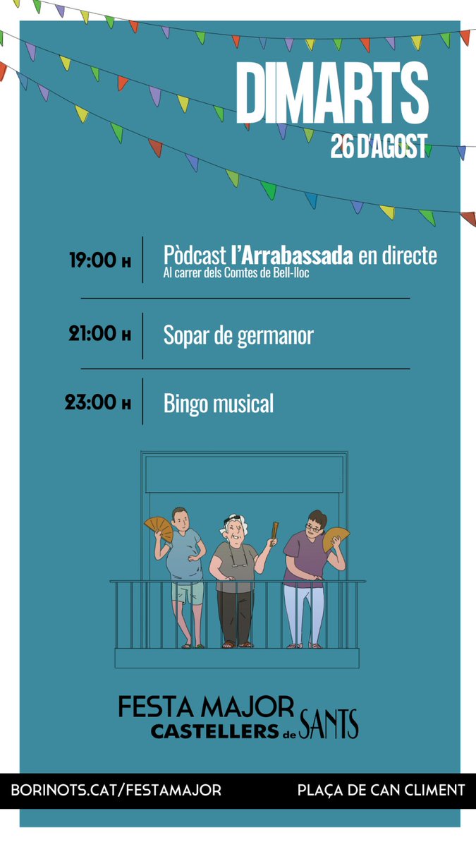 Avui comptem amb l'emissió del pòdcast de <a href="/larrabassadabcn/">L'Arrabassada</a> en directe.

A la nit compartirem un sopar de germanor i ho completarem amb el bingo musical.