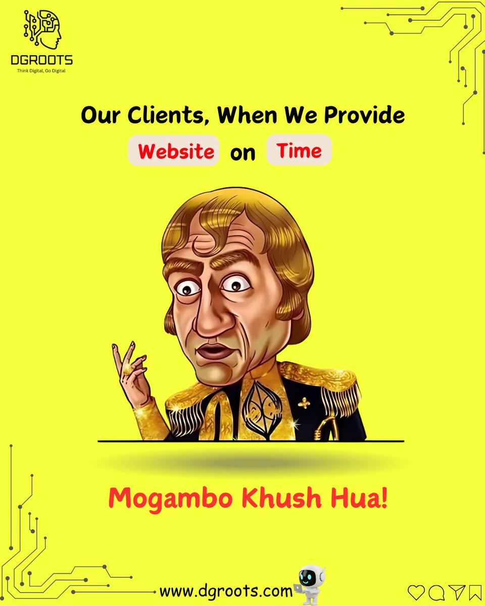 DGRoots_'s tweet photo. When clients get their website delivered on time ⏰ →
 Mogambo Khush Hua! 😎
#WebDesign #DigitalMarketing #AgencyLife #ClientSatisfaction #MarketingHumor #DGRoots
https://t.co/B8gaSipTYl https://t.co/pzk8qyeWhj