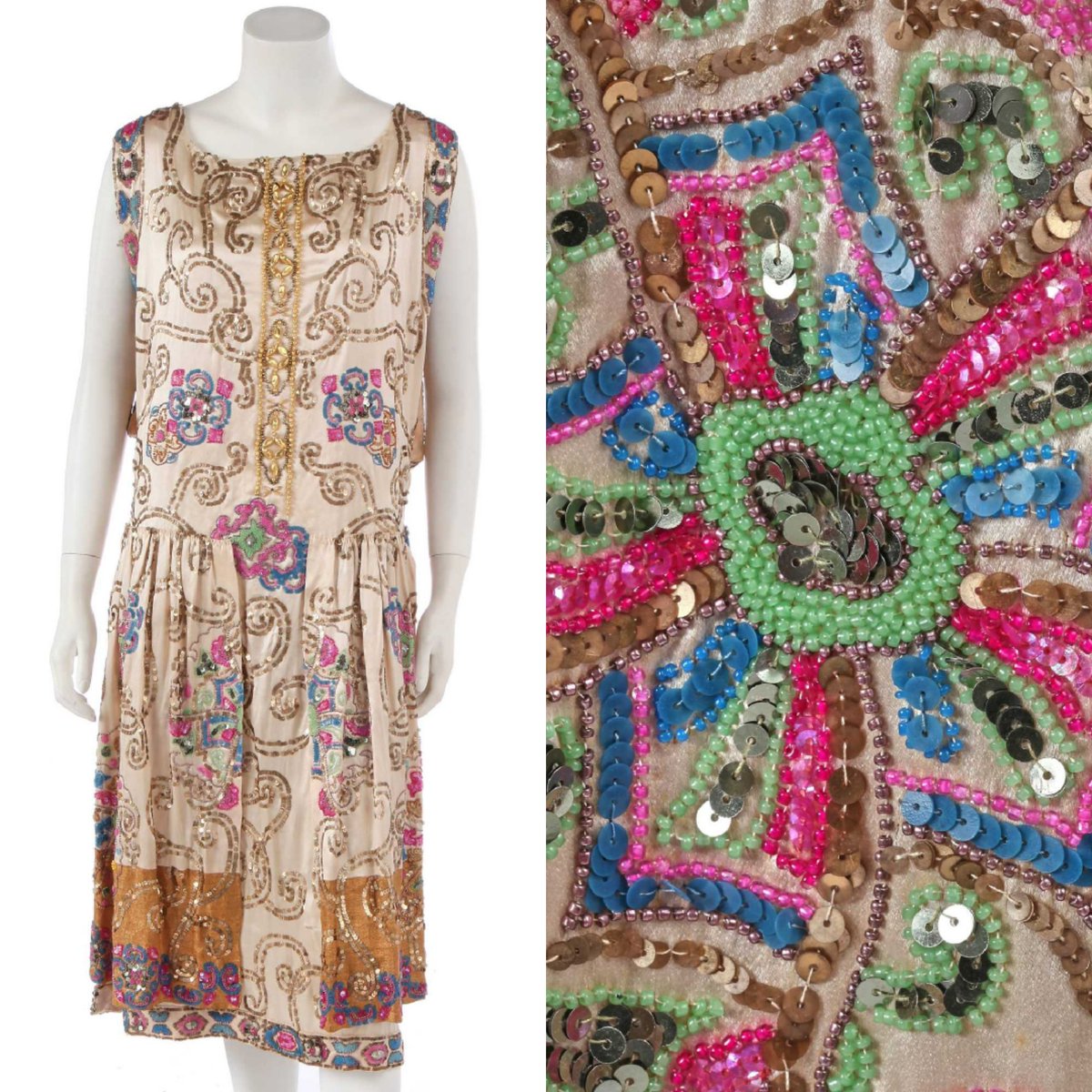 Victoria Haddock (@vickyhaddock) on Twitter photo This week's #TwentiesTuesday garment is this c. 1926 Jean Patou couture beaded 'flapper' dress. Made from ivory satin, the dress features an attached, gathered overskirt edged in gold lamé and is embellished with gold curlicues and swirling motifs <a href="/KerryTaylorAuct/">KerryTaylorAuctions</a> #fashionhistory This week's #TwentiesTuesday garment is this c. 1926 Jean Patou couture beaded 'flapper' dress. Made from ivory satin, the dress features an attached, gathered overskirt edged in gold lamé and is embellished with gold curlicues and swirling motifs <a href="/KerryTaylorAuct/">KerryTaylorAuctions</a> #fashionhistory