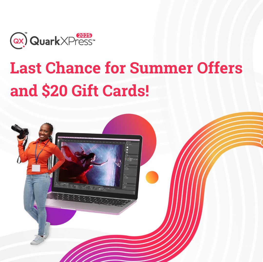 QuarkXPress's tweet photo. Summer offers on QuarkXPress desktop publishing software expire in just a few days. Donโt miss out! ๐
Buy Now or Start a Free Trial ๐ https://t.co/ScimVmSmEs
#QuarkXPress #BuyNow #StartaFreeTrial #GraphicDesign #DesktopPublishing https://t.co/ySx0k8pmf0
