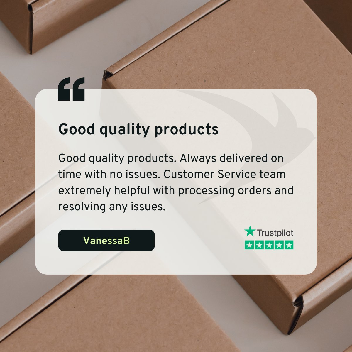 Swiftpak's tweet image. &quot;Good quality products.&quot;

On-time delivery ✔️ 
Helpful support ✔️ 
No issues ✔️

Learn more: hubs.la/Q03CQKRT0

#TrustpilotTuesday #SwiftpakService