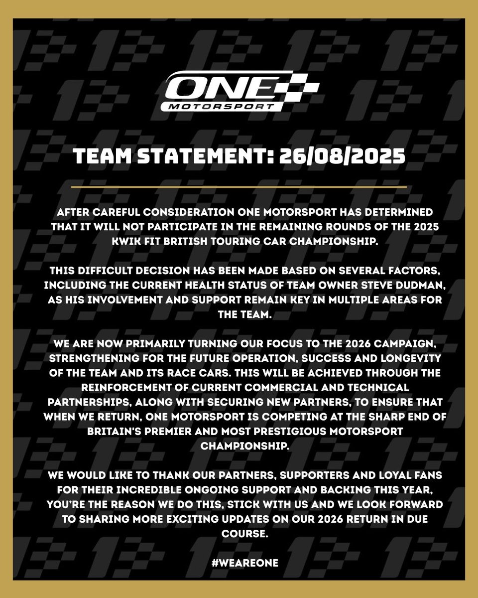 Team Statement: 26-08-2025

#BTCC // #WeAreOne