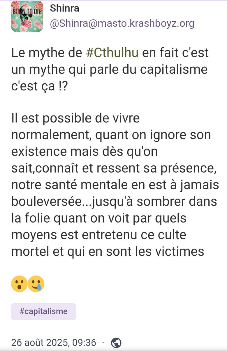 gaby_wald's tweet image. Mythe de Cthulhu et capitalisme (mythe également ?), cultistes et le reste... 

#Lovecraft #Cthulhu #MytheDeCthulhu #Capitalisme #Société ... 

framapiaf.org/@Shinra@masto.…
