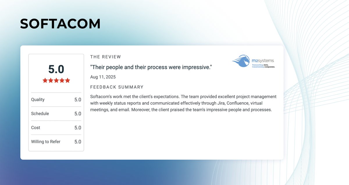 Softacom's tweet image. Nothing speaks louder than client feedback. Check out the latest review we’ve received.

#SoftwareMigration #SoftwareModernization