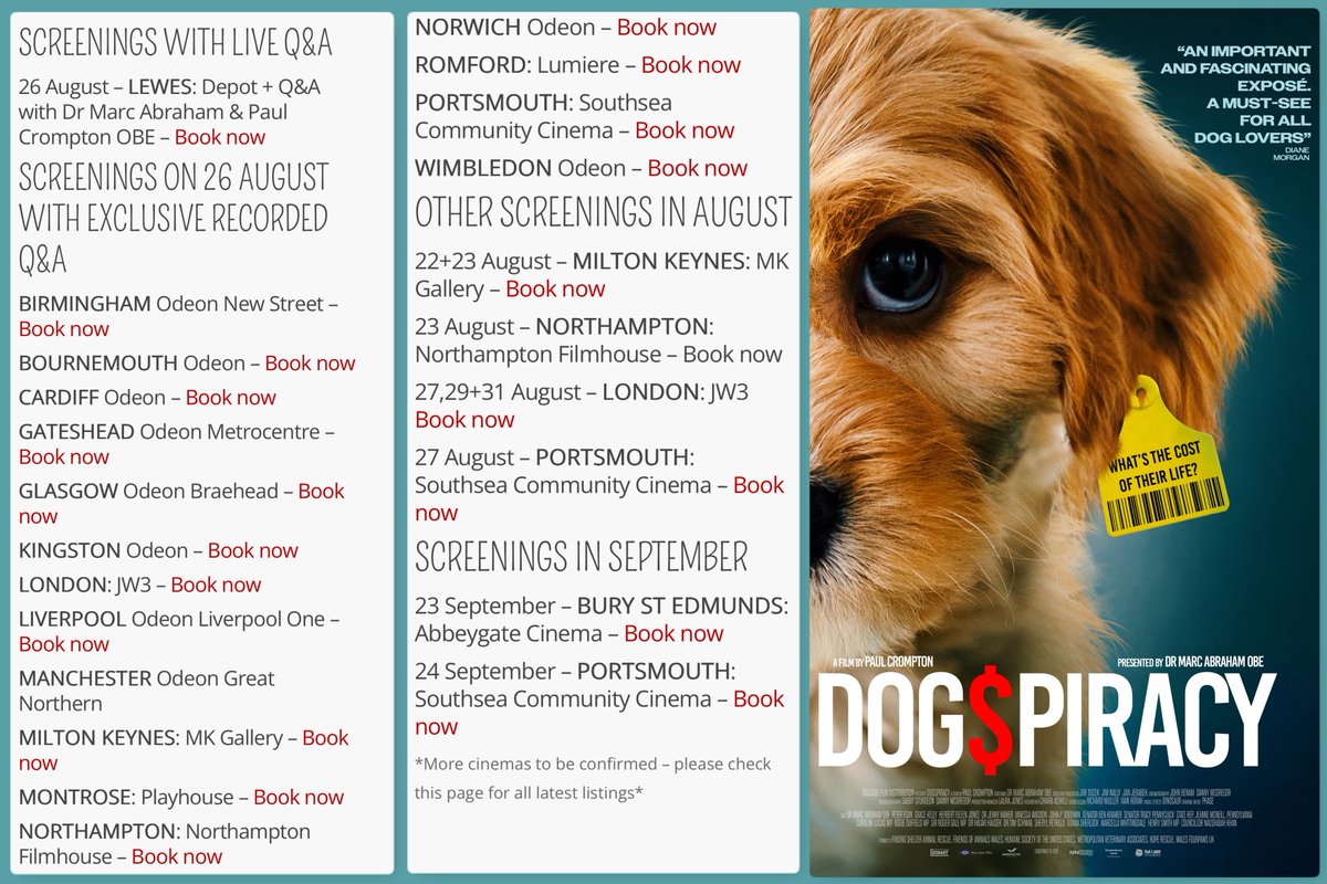 Happy #InternationalDogDay folks! And what better way to celebrate than booking your ticket to see #Dogspiracy on the big screen? All these showings have bonus Q&amp;A with the amazing #GailPorter too! Official trailer &amp; full list with links: bulldog-film.com/films/dogspira… #AnimalWelfare